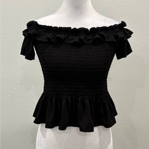BCBGeneration Black Ruffled Off-Shoulder Blouse Size S